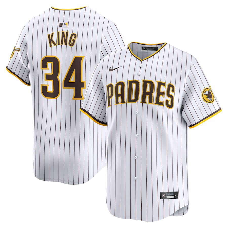 Men San Diego Padres #34 Michael King Nike White Home Limited Player MLB Jersey->->